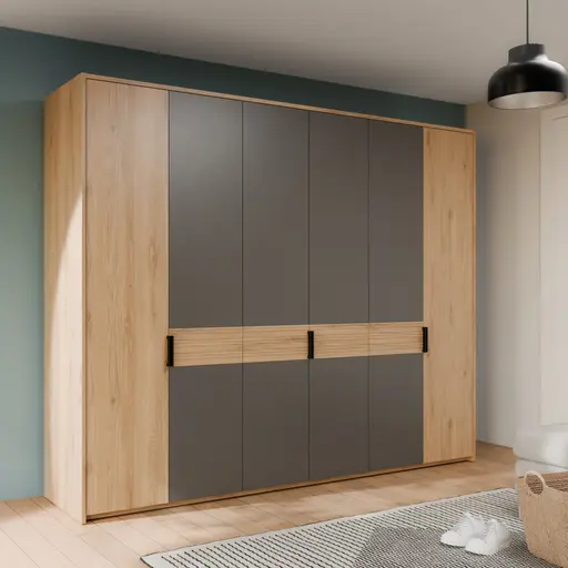 Drehtürenschrank FALLEA- B ca. 265 cm, Wildeiche Natur, Dunkelgrau