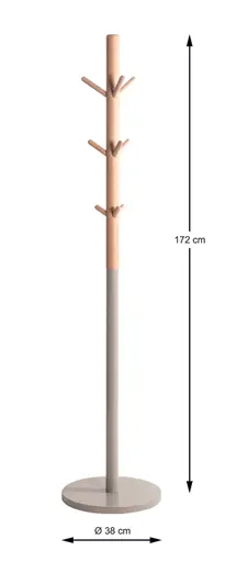 Garderobenständer - Ø/H ca. 37x171 cm, Buche massiv naturbelassen, Kaschmir