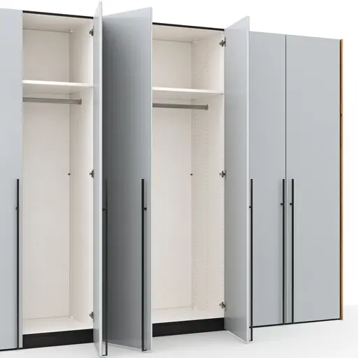 Drehtürenschrank Colorado - B ca. 307 cm, Glas, Hellgrau matt