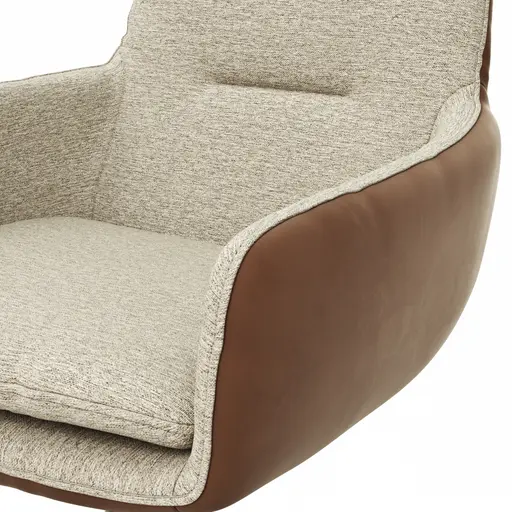 Armlehnstuhl Macano - drehbar, Stoff & Leder, Beige, Cognac