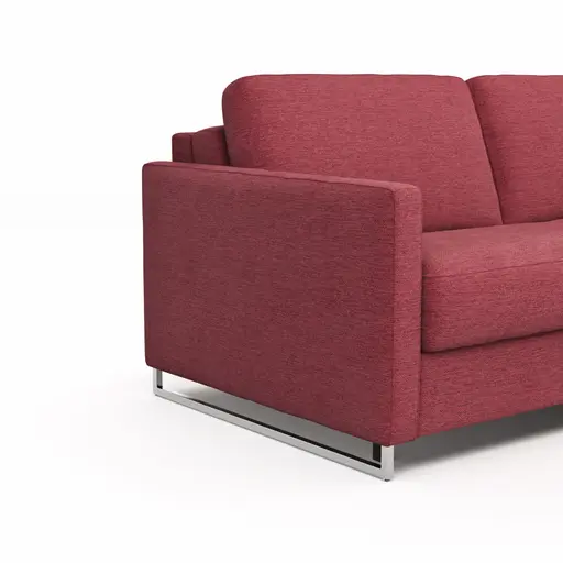 Ecksofa Nuoro - 2-Sitzer mit Longchair rechts inkl. Schlaffunktion und Bettkasten, Stoff, Rubin