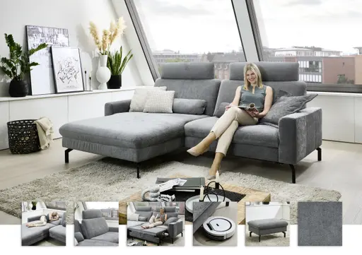 Ecksofa - Longchair links mit 1,5-Sitzer, Stoff, Anthrazit