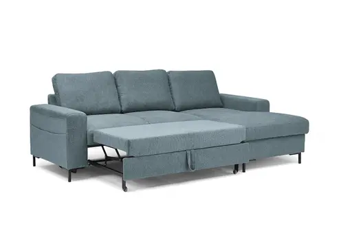 Ecksofa - 2-Sitzer mit Longchair rechts, Stoff, Azur