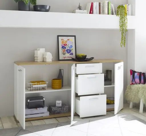 Kommode - B ca. 180 cm, Weiß, Artisan Eiche Nachbildung