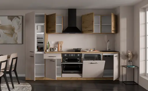 Küchenblock- ohne E-Geräte, B ca. 280 cm, Eiche Dekor, Kaschmir, Matt