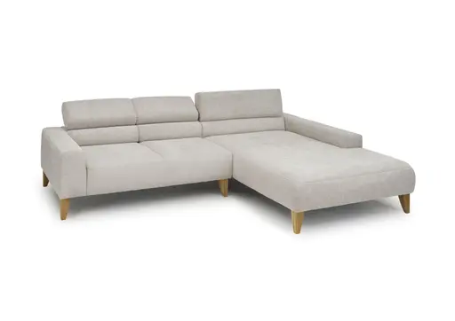 Ecksofa CHENOA - 2-Sitzer mit Longchair rechts, Kopfteil verstellbar, Stoff, Natur