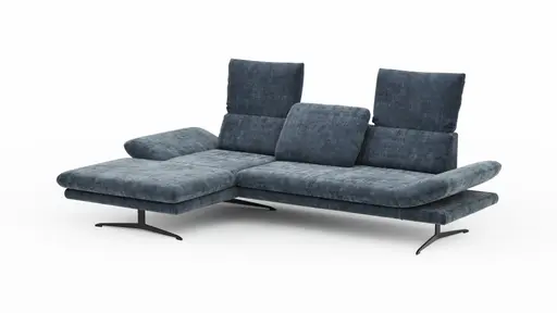 Ecksofa Hubertus - Longchair links mit 2-Sitzer, Rückenlehne/Armlehne verstellbar, Stoff, Blau