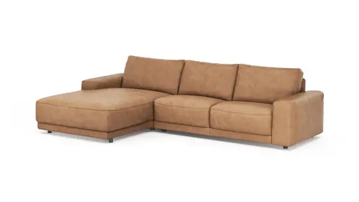 Ecksofa Balok - Longchair groß links mit 2,5-Sitzer, Leder, Cognac