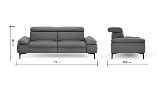 Sofa Felipa - 3-Sitzer inkl. Kopfteil verstellbar, Leder, Olive