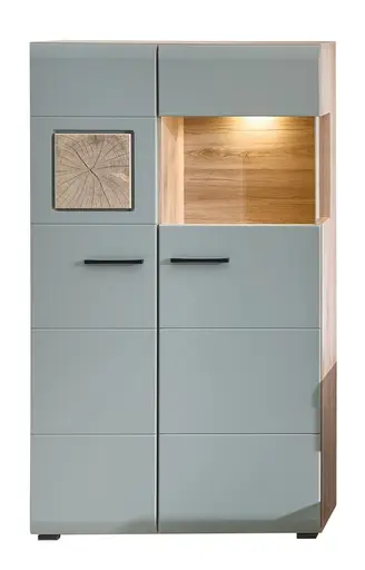 Vitrine - B ca. 80 cm, mit Beleuchtung, Schilfgrün, Viking Eiche Nachbildung