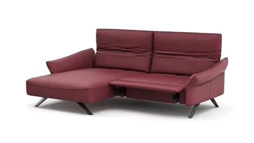 Ecksofa Bormio - Longchair links, 1,5-Sitzer, inkl. Fußteil- und Sitztiefenverstellung motorisch, Kopfteilverstellung, Leder, Weinrot 
