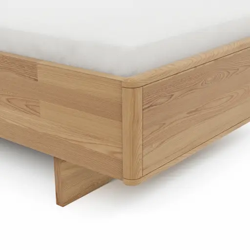 Bett Lenoso - Liegefläche ca. 100x200 cm, Eiche massiv, Kunstleder Champagner