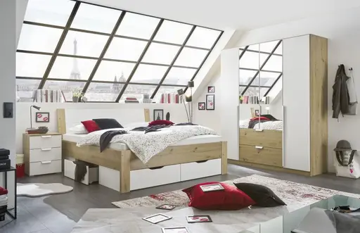 Bettanlage ROMED- Liegefläche ca. 180x200 cm, Weiß, Eiche  Dekor