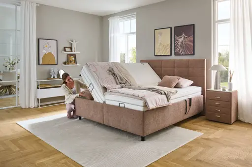 Polsterbett - Liegefläche ca. 180x200 cm, Lattenrahmen motorisch, Stoff, Rose