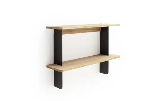 Wandregal Olai - Asteiche massiv, Metall, Schwarz