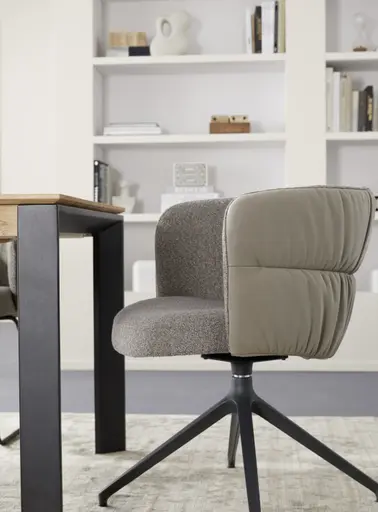 Armlehnstuhl Milana - drehbar, Leder Grau, Stoff Graubraun