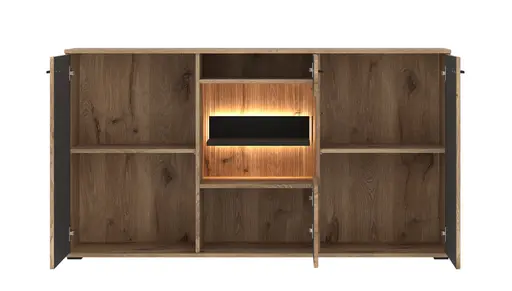 Sideboard - mit Beleuchtung, Viking Eiche Nachbildung, Anthrazit