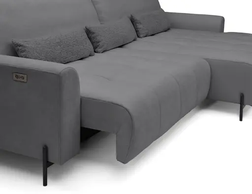 Ecksofa - 2-Sitzer mit Longchair rechts, Sitztiefe verstellbar motorisch, Stoff, Anthrazit