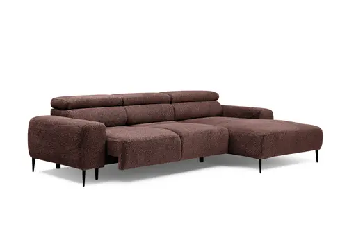 Ecksofa - 2-Sitzer mit Longchair rechts, Sitzvorzug motorisch, Kopfteil verstellbar, Stoff, Rotbusch