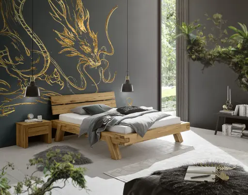 Bettgestell- Legefläche ca. 140x200 cm, Eiche, Massiv, Geölt