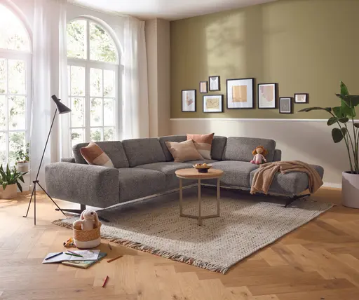 Ecksofa Benissa - Ecke und Abschlussteil mit 2,5-Sitzer rechts inkl. Rückenlehne verstellbar, Stoff, Dunkelgrau