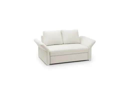 Sofa JORDEN - 1,5-Sitzer inkl. Schlaffunktion mit Bettkasten, verstellbare Armlehnen, Stoff, Creme