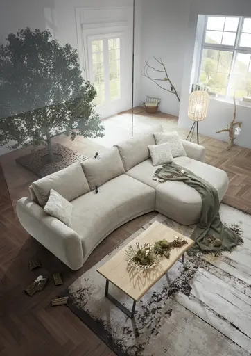 Ecksofa JOSUA - 3-Sitzer, Ecke rechts, Stoff, Beige