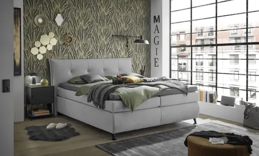 Boxspringbett HAROA- Liegefläche ca. 180x200 cm, Stoff, Hellgrau, TFK H4/TFK H4