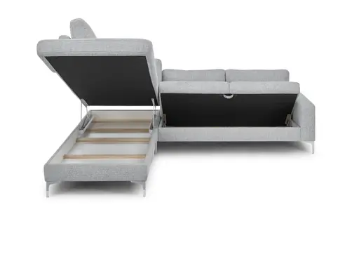 Ecksofa CALM 2.0 - Ecke links mit 2,5-Sitzer, Schlaffunktion mit Bettkasten, Stoff, Grau