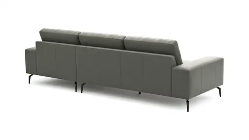 Ecksofa Redington - 2,5-Sitzer mit Longchair rechts, Leder, Grau 