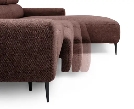 Ecksofa - 2-Sitzer mit Longchair rechts, Sitzvorzug motorisch, Kopfteil verstellbar, Stoff, Rotbusch
