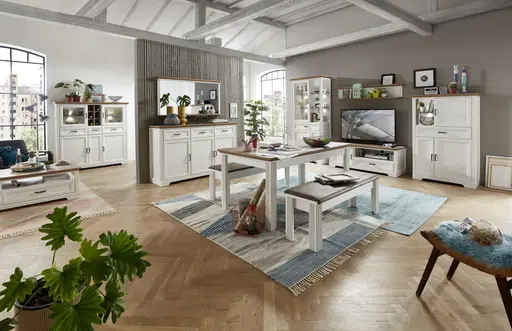 TV-Unterteil - Weiß, Eiche Dekor