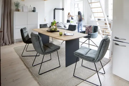 Stuhl Jukka - Stoff, Eukalyptus, Kufen, Schwarz