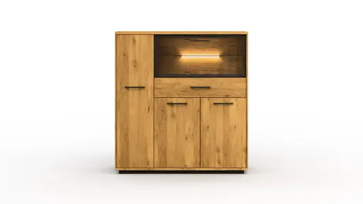 Highboard Savannah - inkl. Beleuchtung, Wildeiche massiv, natur geölt