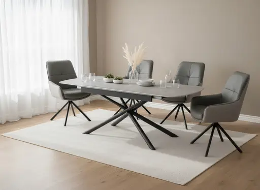 Armlehnstuhl - drehbar, Leder & Stoff, Grau