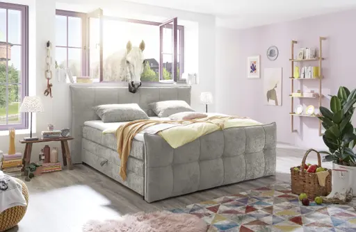 Boxspringbett- Liegefläche ca. 180x200 cm, Stoff, Beige