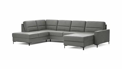 Wohnlandschaft Merlos H - Ecke links mit 2,5-Sitzer und Longchair rechts inkl. Relaxfunktion (motorisch), Leder, Graubraun