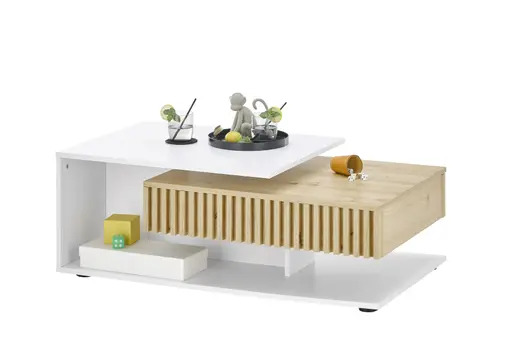 Couchtisch - LB ca. 110x60 cm, Weiß, Artisan Eiche Nachbildung