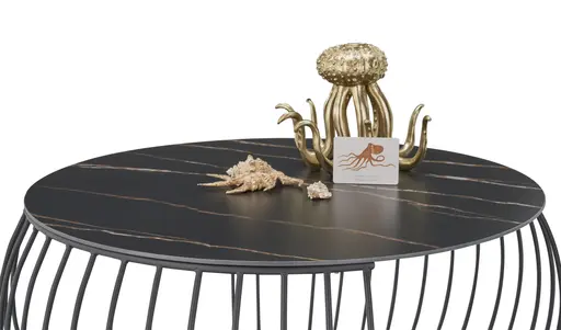 Couchtisch - Ø/H ca. 80x46 cm, Stein dunkel, Schwarz