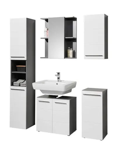 Kommode- Anthrazit, Weiß, Hochglanz