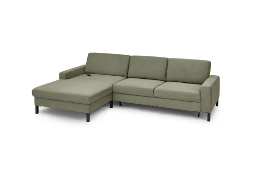 Ecksofa CALM MOVE 2.0 - Longchair links mit 2,5-Sitzer, Schlaffunktion, Feincord, Olive