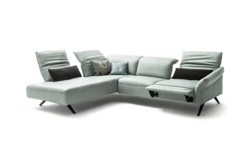 Ecksofa Bormio - Ecke links mit 2,5-Sitzer inklusive motorischer Fußteilverstellung, Leder, Jade