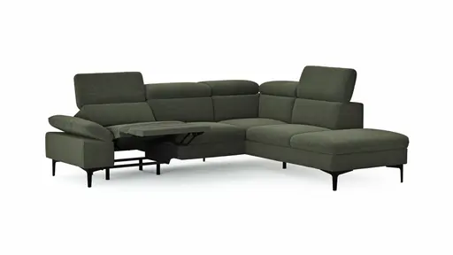Ecksofa Felipa - 2,5-Sitzer mit Ecke rechts inkl. Armlehne verstellbar und Rückenlehne/Sitztiefe verstellbar (motorisch), Stoff, Dunkelgrün