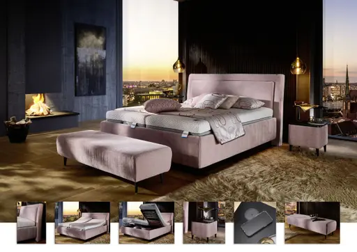 Polsterbett - Liegefläche ca. 180x200 cm, Stoff, Rosé