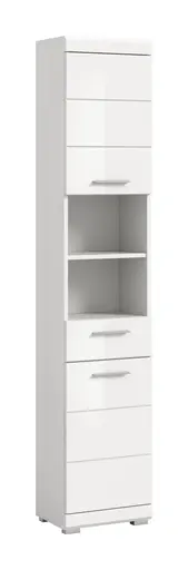 Hochschrank - B ca. 37 cm, Weiß, Weiß Hochglanz