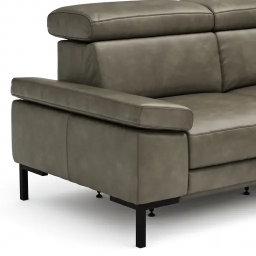 Ecksofa Hudson - 2,5-Sitzer mit Ecke rechts, inkl. Kopfteil/Armlehne verstellbar und Sitzvorzug/Relaxfunktion (motorisch), Leder, Braungrün