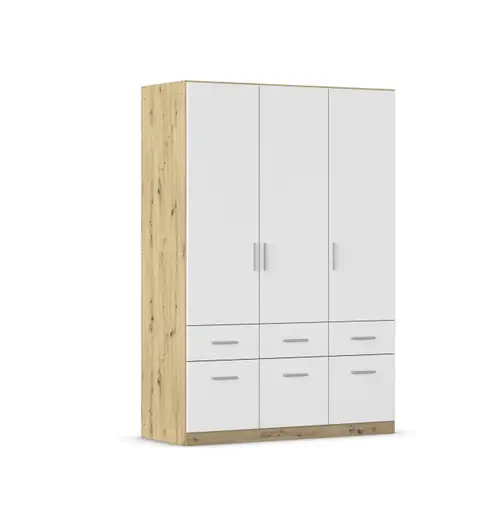 Drehtürenschrank REXY MATT- B 136 cm, Eiche Dekor, Weiß