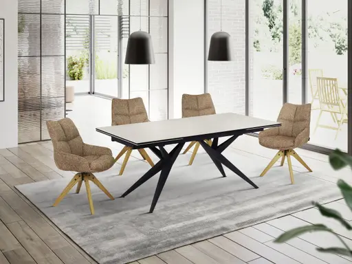 Esstisch MICHELA - ausziehbar, LB ca. 180x95 cm, Glaskeramik, Travertin farbig