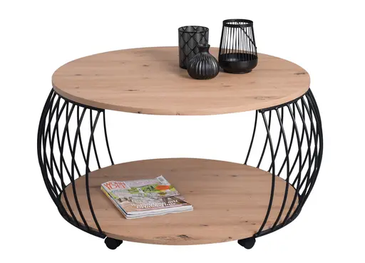 Couchtisch - Ø/H ca. 80x47 cm, Artisan Eiche Nachbildung, Schwarz