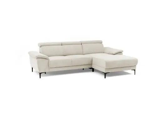 Ecksofa EZRA - 2-Sitzer, Ecke rechts inkl. Kopfteilverstellungen, Stoff, Beige